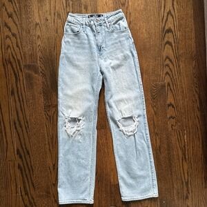 Hollister High Rise Ripped‎ Knee Straight Leg Jeans Light Wash W24 L29 Y2K Style